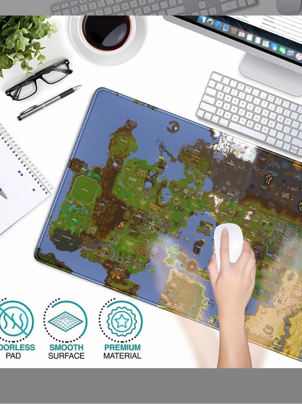Amazon Old School Desk Mat World Map Mouse Keyboard Pad 31.5x15.7 in
